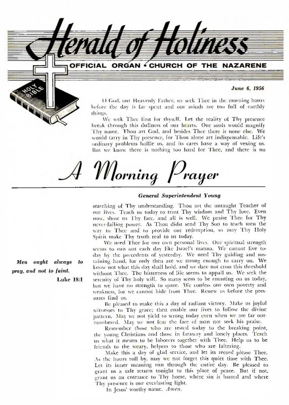 Title Page of Herald of Holiness - June 6, 1956