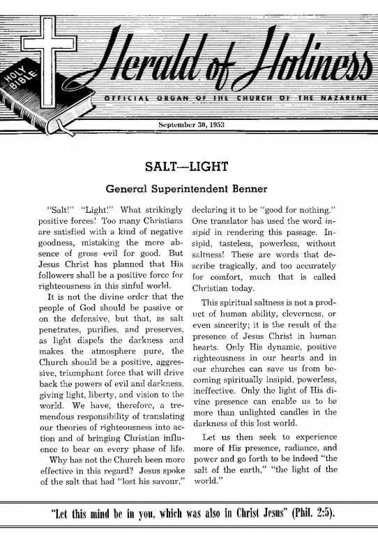 Title Page of Herald of Holiness - September 30, 1953