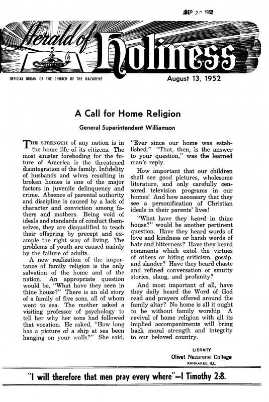 Title Page of Herald of Holiness - August 13, 1952
