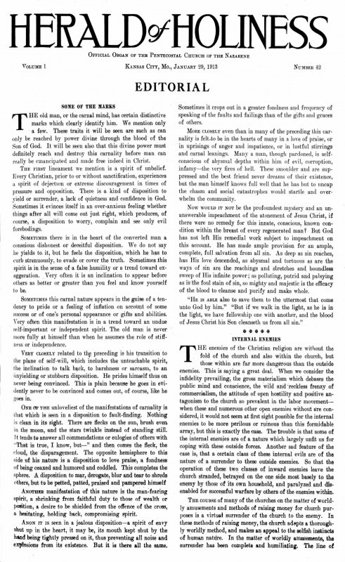 Title Page of Herald of Holiness - January 29, 1913