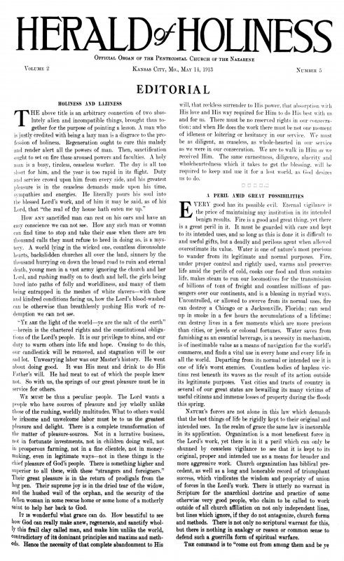 Title Page of Herald of Holiness - May 14, 1913