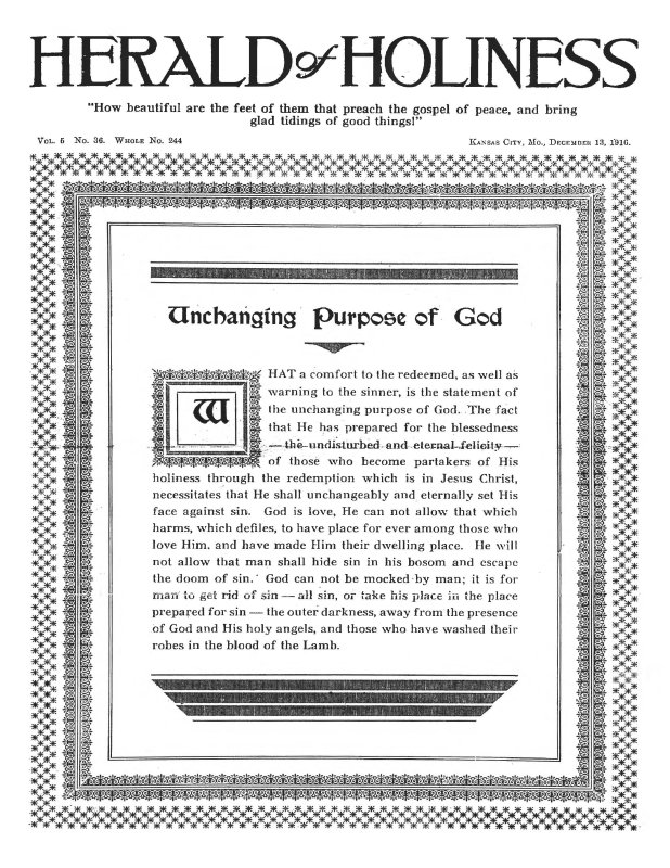 Title Page of Herald of Holiness - December 13, 1916