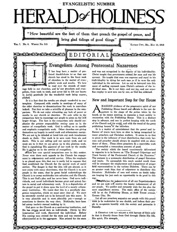 Title Page of Herald of Holiness - May 15, 1918
