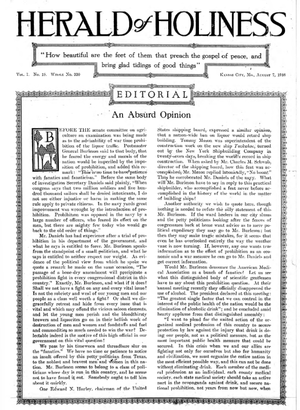 Title Page of Herald of Holiness - August 7, 1918