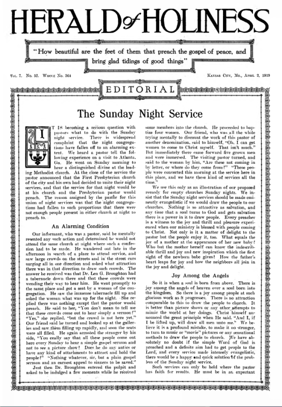 Title Page of Herald of Holiness - April 2, 1919