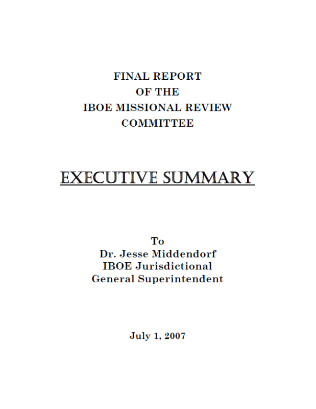 Final Report of the IBOE Missional Review Committee: Executive Summary