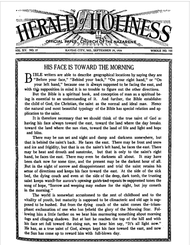 Front page of Herald of Holiness - September 29, 1926