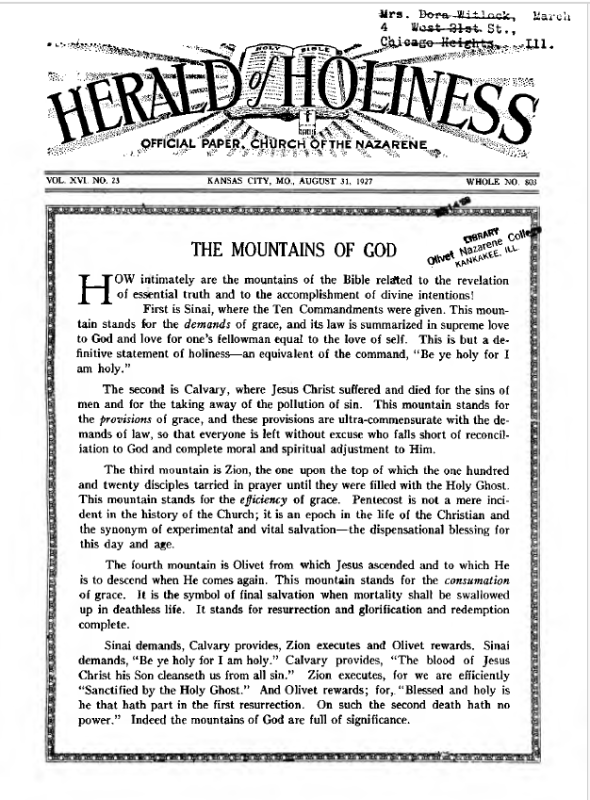 Front page of Herald of Holiness - August 31, 1927