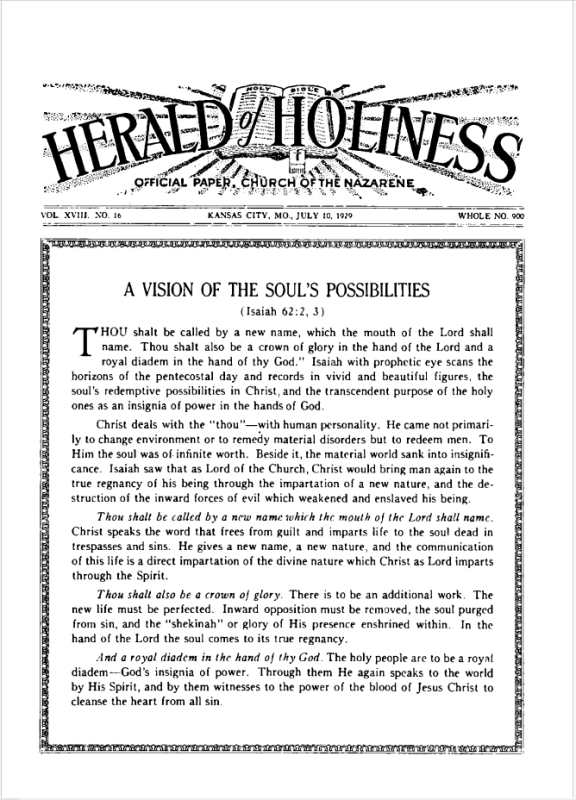Front page of Herald of Holiness - July 10, 1929