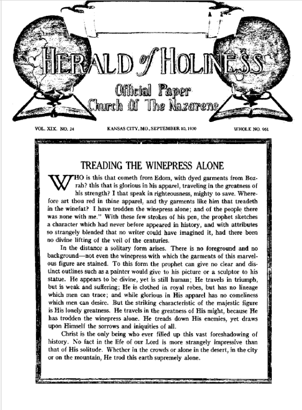 Front page of Herald of Holiness - September 10, 1930