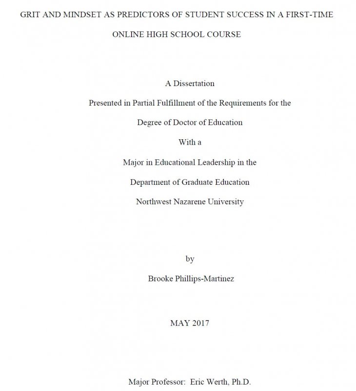 Grit and mindset as predictors of student success in a first-time online high school course