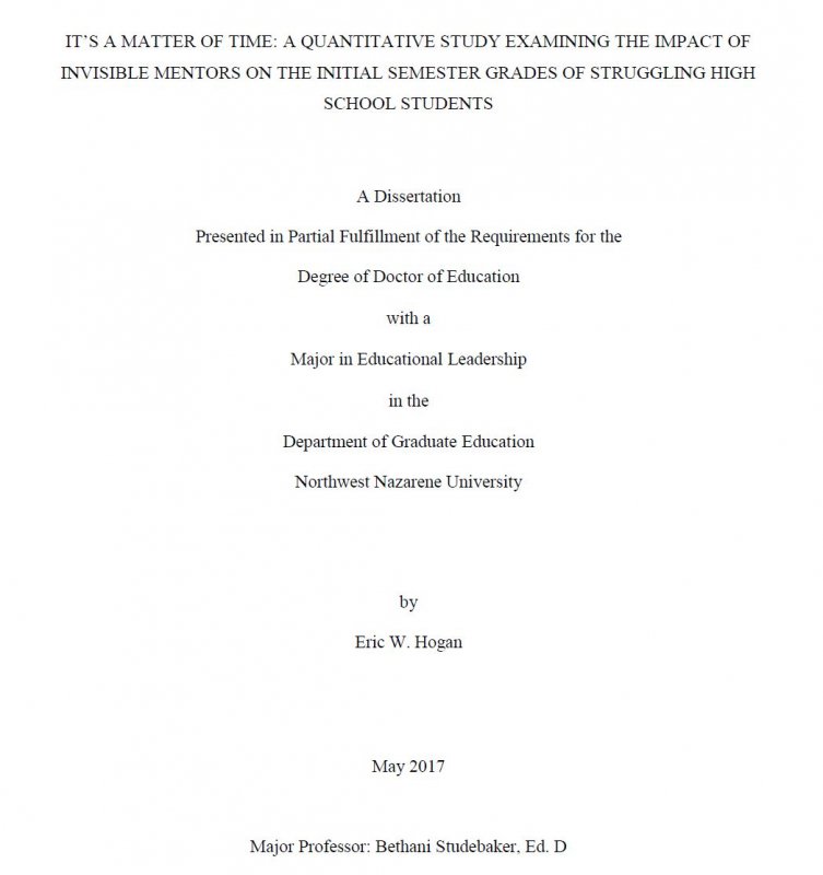 It's a matter of time: a quantitative study examining the impact of invisible mentors on the initial semester grades of struggling high school students