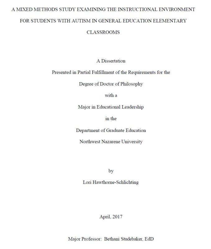 A mixed methods study examining the instructional environment for students with autism in general education elementary classrooms