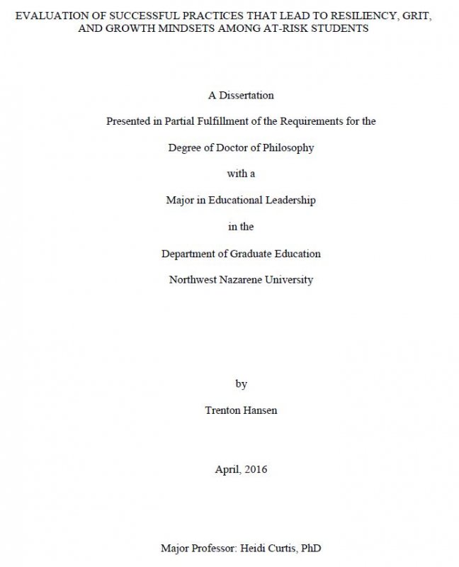 Evaluation of successful practices that lead to resiliency, grit, and growth mindsets among at-risk students